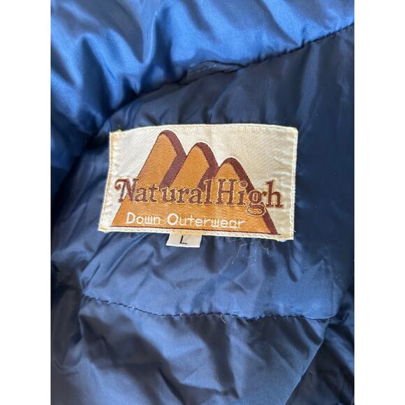 Natural High Down Outerwear Vintage Down Puffer Blue Tan Large - Picture 5 of 8